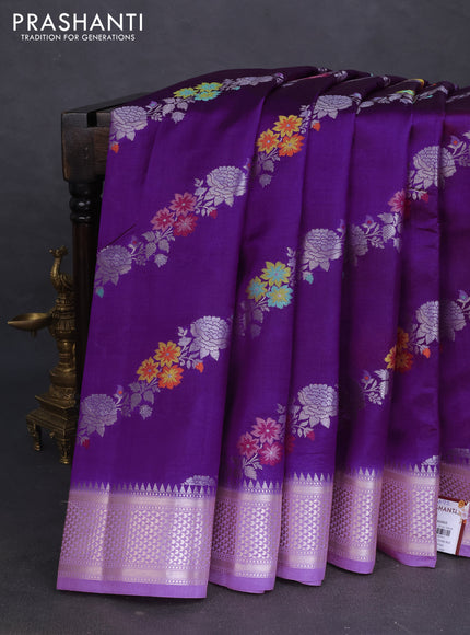 Banarasi poona silk saree violet and lavender with allover thread & zari floral weaves and zari woven border