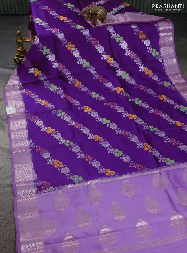 Banarasi poona silk saree violet and lavender with allover thread & zari floral weaves and zari woven border