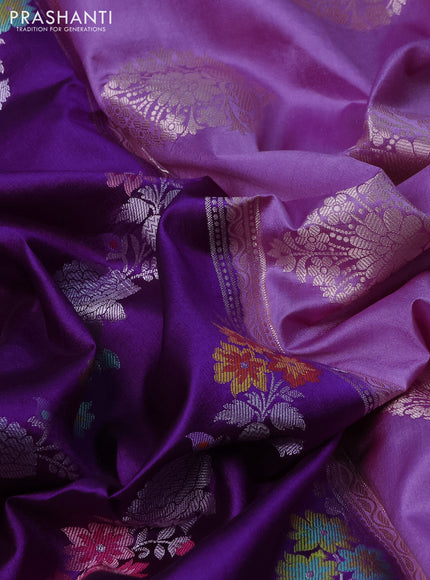 Banarasi poona silk saree violet and lavender with allover thread & zari floral weaves and zari woven border