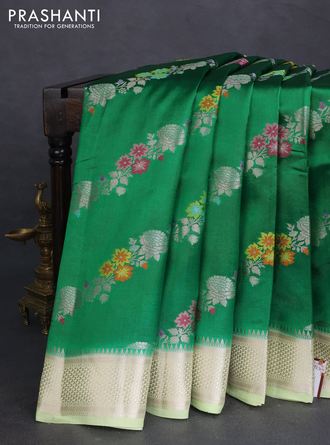 Banarasi poona silk saree green and pista green with allover thread & zari floral weaves and zari woven border