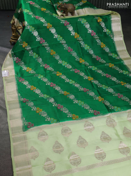 Banarasi poona silk saree green and pista green with allover thread & zari floral weaves and zari woven border