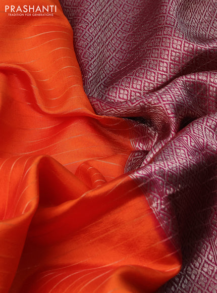 Banarasi poona silk saree orange and pink with allover zari woven stripes pattern and zari woven border
