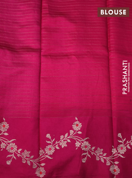 Banarasi poona silk saree orange and pink with allover zari woven stripes pattern and zari woven border
