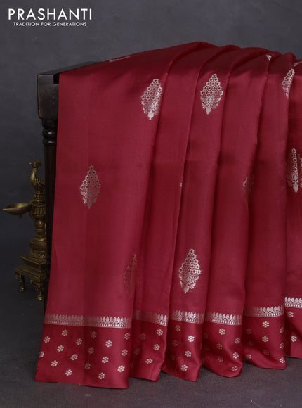 Banarasi poona silk saree red with silver zari woven buttas and zari woven border