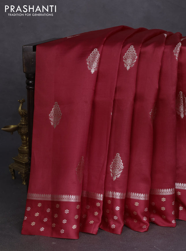 Banarasi poona silk saree red with silver zari woven buttas and zari woven border