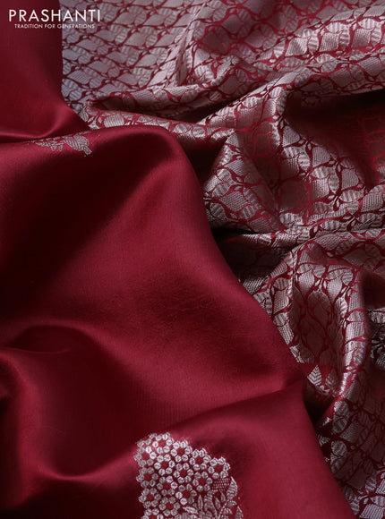 Banarasi poona silk saree red with silver zari woven buttas and zari woven border