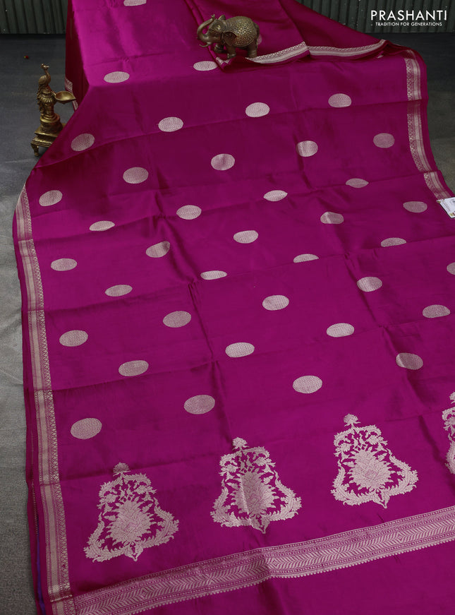 Banarasi poona silk saree dark pink with zari woven buttas and zari woven border