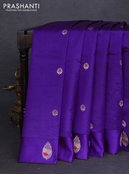 Banarasi poona silk saree violet with zari woven floral buttas and zari woven butta border