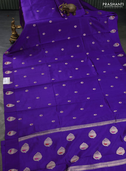 Banarasi poona silk saree violet with zari woven floral buttas and zari woven butta border