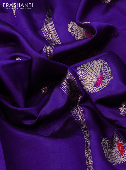 Banarasi poona silk saree violet with zari woven floral buttas and zari woven butta border