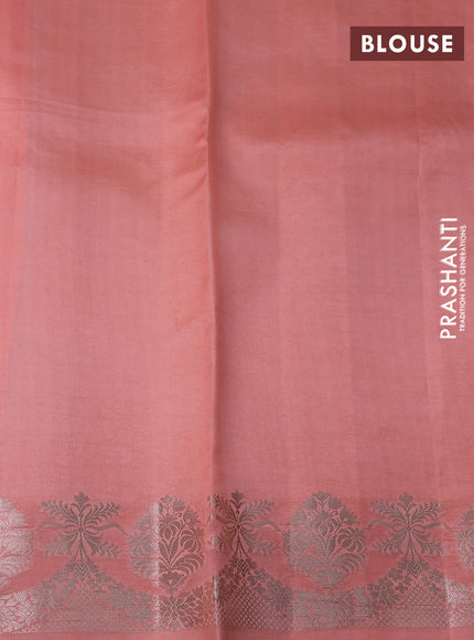 Banarasi poona silk saree pink and peach orange with allover zari woven geometric weaves and long zari woven border