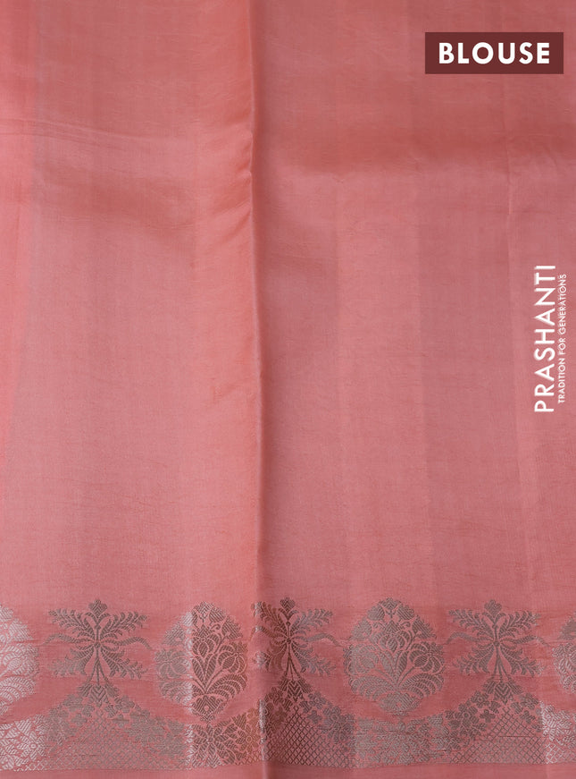Banarasi poona silk saree pink and peach orange with allover zari woven geometric weaves and long zari woven border