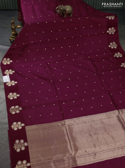 Banarasi poona silk saree maroon with zari woven buttas and zari woven butta border