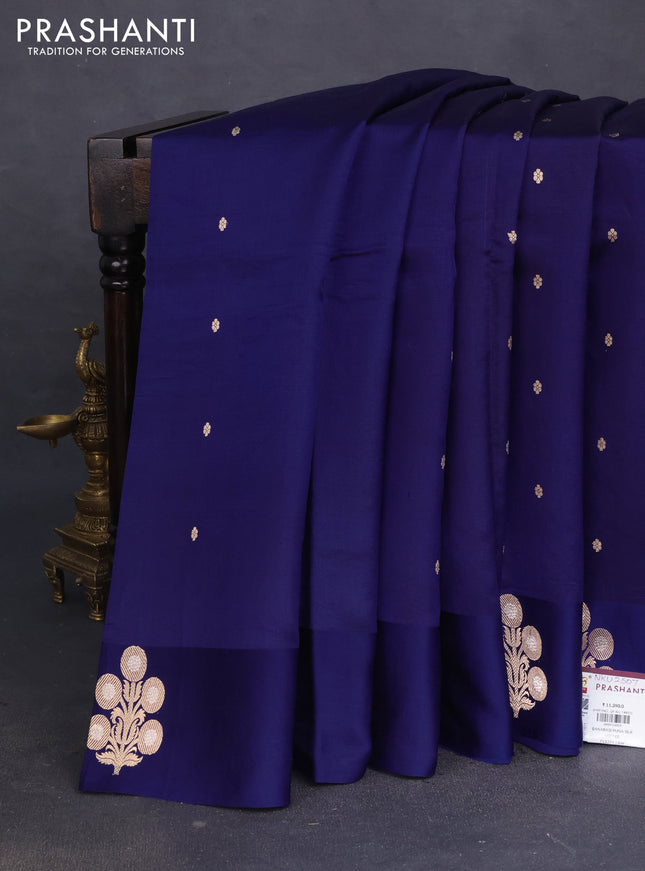 Banarasi poona silk saree dark blue with zari woven buttas and zari woven butta border
