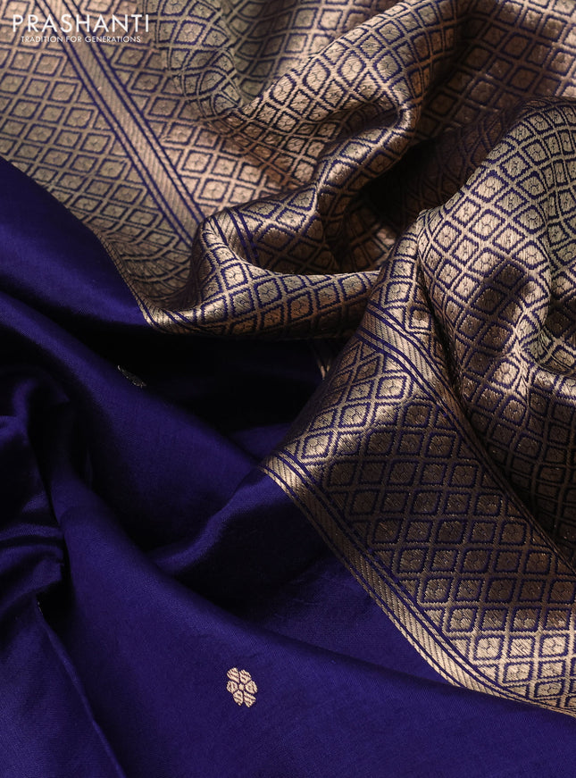 Banarasi poona silk saree dark blue with zari woven buttas and zari woven butta border
