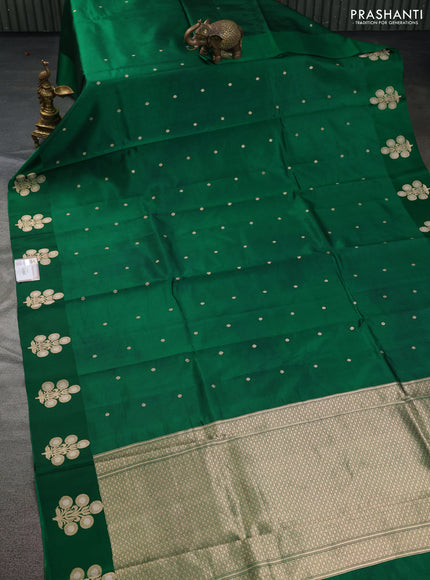 Banarasi poona silk saree green with zari woven buttas and zari woven butta border