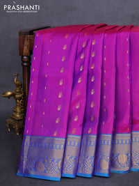 Pure soft silk saree purple and teal blue with zari woven buttas and zari woven border