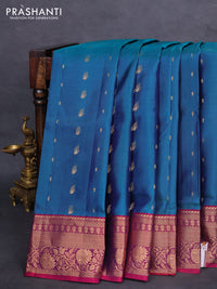 Pure soft silk saree peacock green and maroon with zari woven buttas and zari woven border