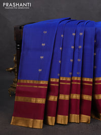 Pure soft silk saree blue and dark magenta pink with zari woven buttas and rettapet zari woven border