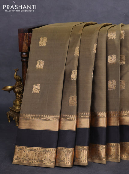 Pure soft silk saree grey and black with annam zari woven buttas and rettapet zari woven border