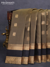Pure soft silk saree grey and black with annam zari woven buttas and rettapet zari woven border