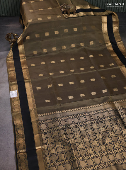 Pure soft silk saree grey and black with annam zari woven buttas and rettapet zari woven border