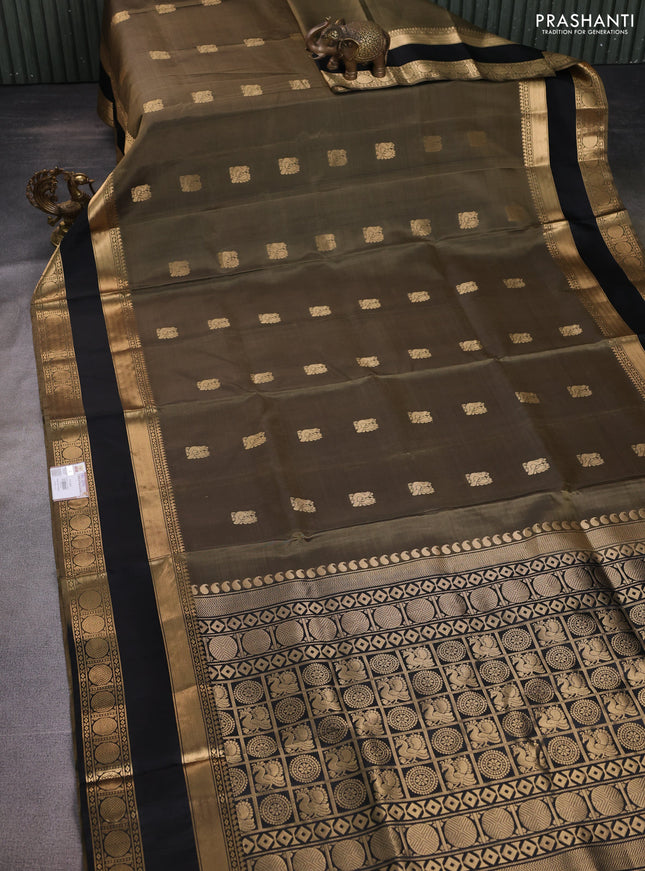 Pure soft silk saree grey and black with annam zari woven buttas and rettapet zari woven border