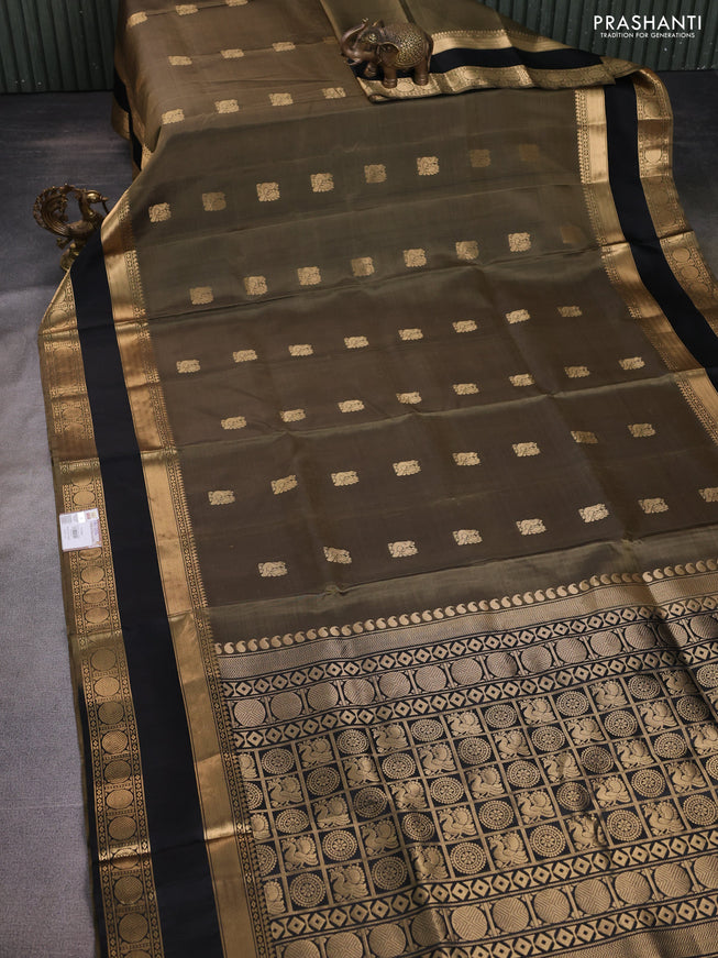 Pure soft silk saree grey and black with annam zari woven buttas and rettapet zari woven border