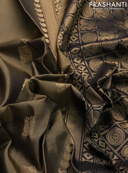 Pure soft silk saree grey and black with annam zari woven buttas and rettapet zari woven border