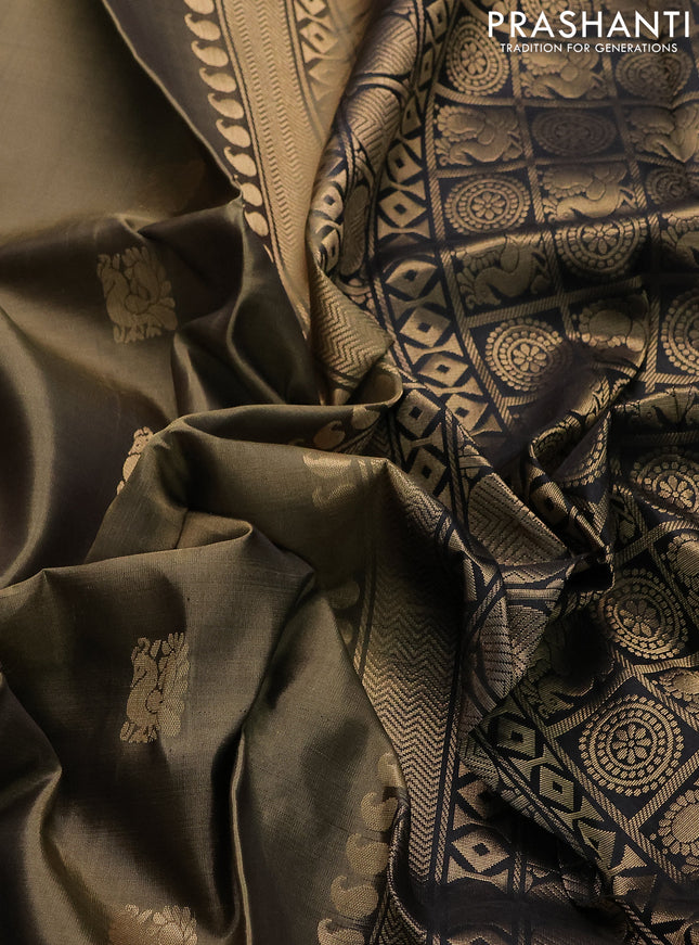 Pure soft silk saree grey and black with annam zari woven buttas and rettapet zari woven border