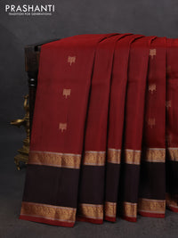 Pure soft silk saree maroon and coffee brown with zari woven buttas and rettapet zari woven border