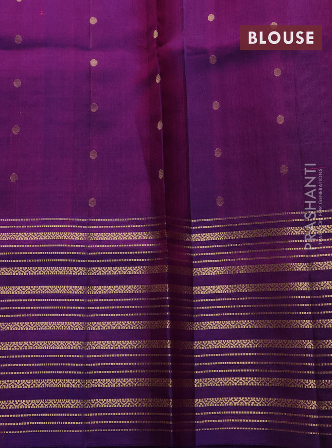 Pure soft silk saree dual shade of pinkish orange and purple with allover zari weaves and zari woven border