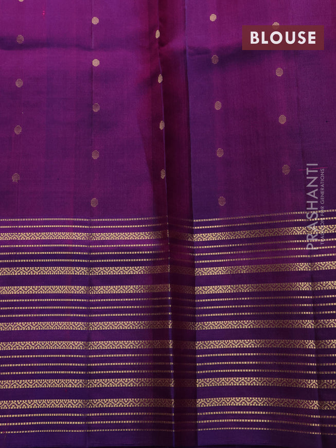 Pure soft silk saree dual shade of pinkish orange and purple with allover zari weaves and zari woven border