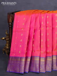 Pure soft silk saree peach pink and teal green with zari woven buttas and zari woven border
