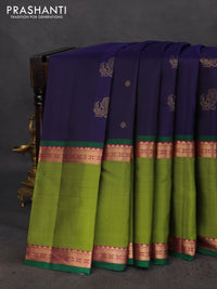 Pure soft silk saree navy blue and light green with annam zari woven buttas and rettapet zari woven border