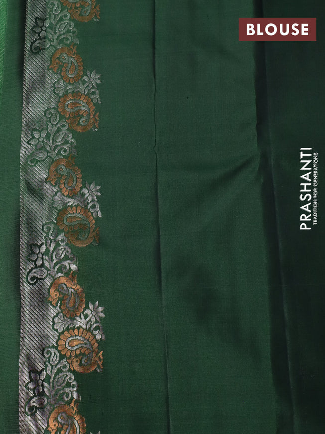 Pure soft silk saree dark green with zari woven buttas and rich zari woven border