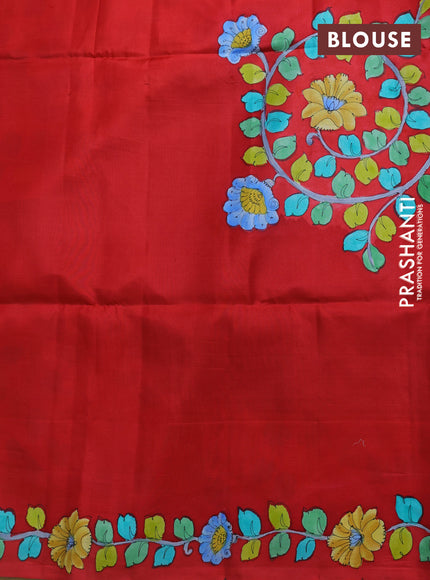 Pure soft silk saree dark blue and red with zari woven buttas and hand painted kalamkari pallu