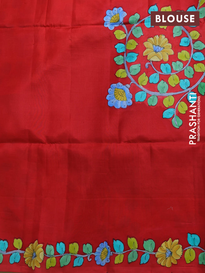 Pure soft silk saree dark blue and red with zari woven buttas and hand painted kalamkari pallu