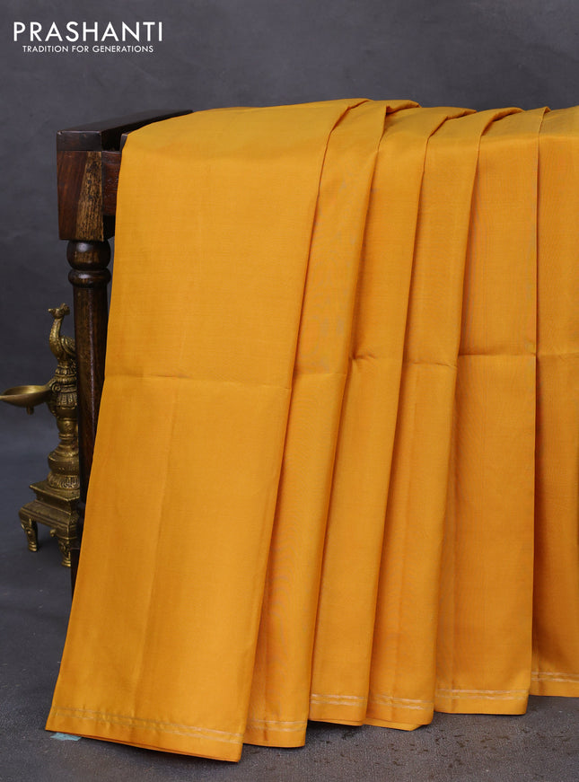 Pure soft silk saree mustard yellow and maroon with plain body and hand painted kalamkari pallu