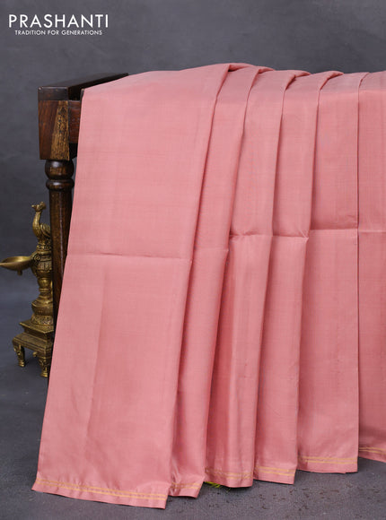 Pure soft silk saree peach shade and lime green with plain body and hand painted kalamkari pallu