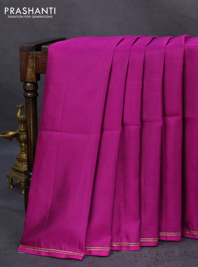 Pure soft silk saree purple and sap green with plain body and hand painted kalamkari pallu