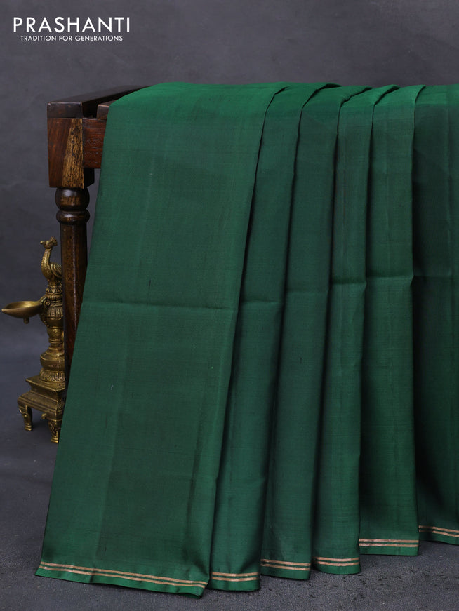 Pure soft silk saree sap green and maroon shade with plain body and hand painted kalamkari pallu