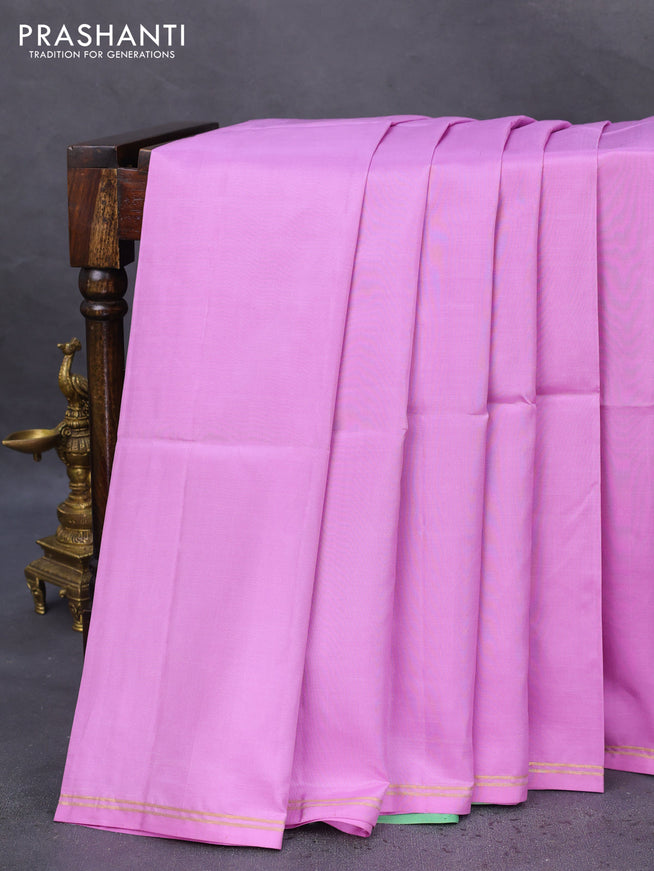 Pure soft silk saree lotus pink and sandal with plain body and hand painted kalamkari pallu