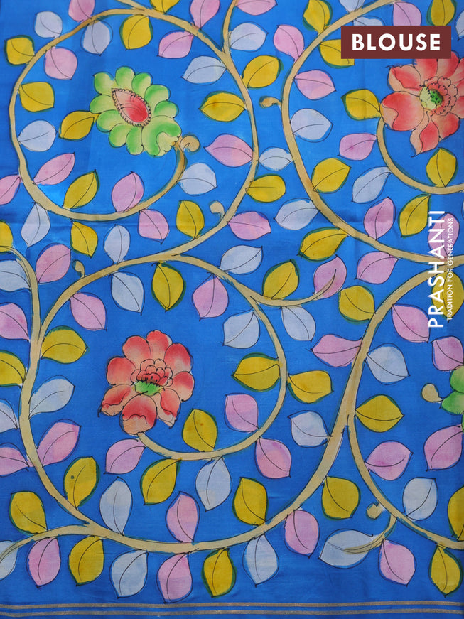 Pure soft silk saree lotus pink and cs blue with plain body and hand painted kalamkari pallu
