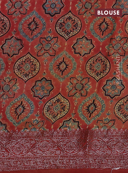 Chiniya silk saree dark mustard and rust shade with plain body and woven border