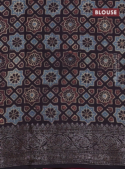 Chiniya silk saree magenta pink and deep coffee brown with plain body and woven border