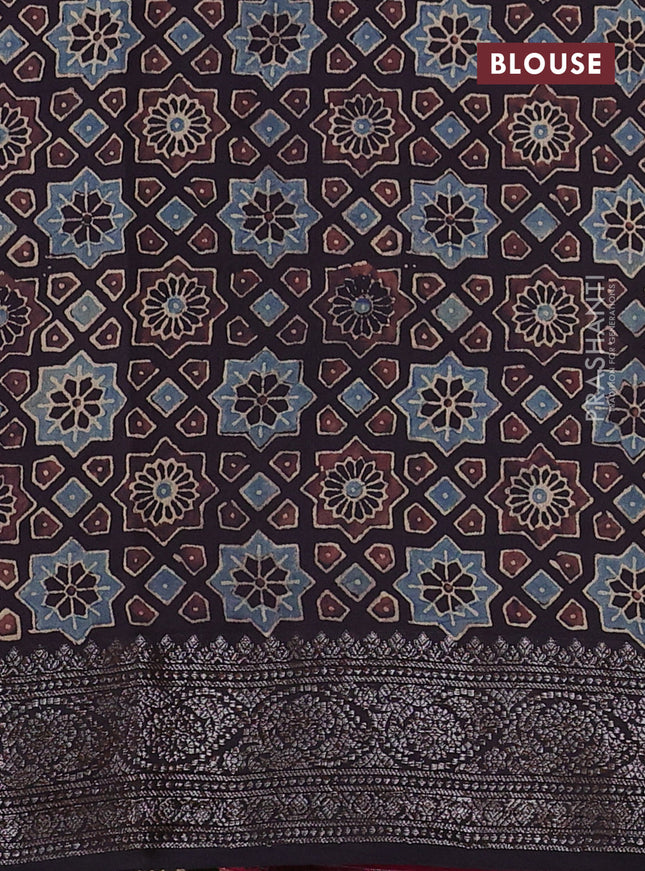 Chiniya silk saree magenta pink and deep coffee brown with plain body and woven border