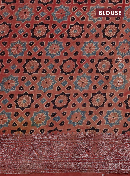 Chiniya silk saree dark mustard and rust shade with plain body and woven border