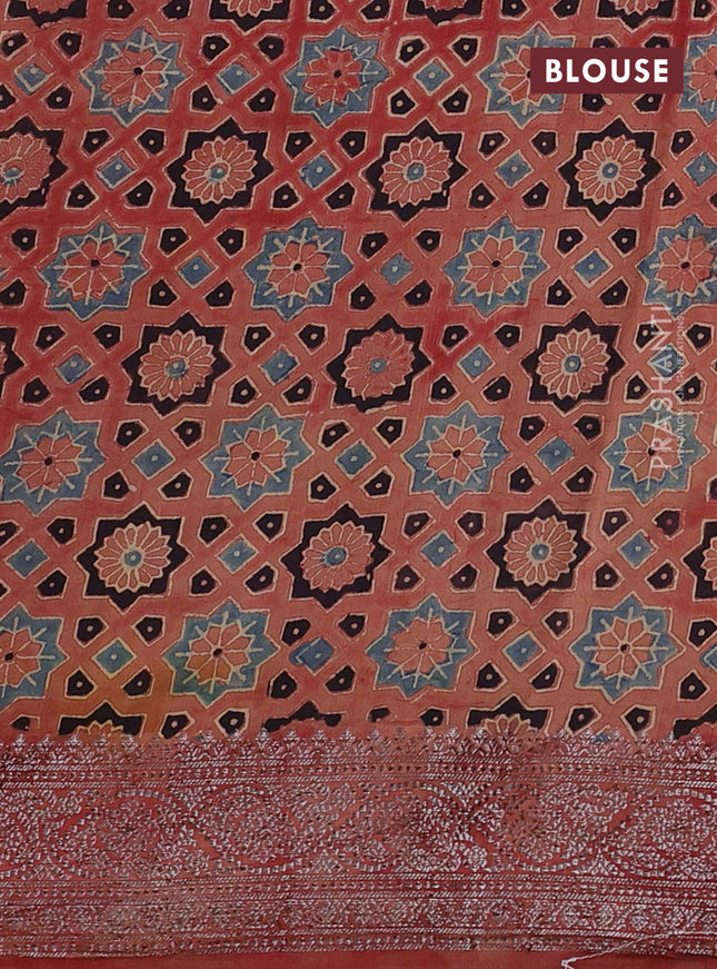 Chiniya silk saree dark mustard and rust shade with plain body and woven border