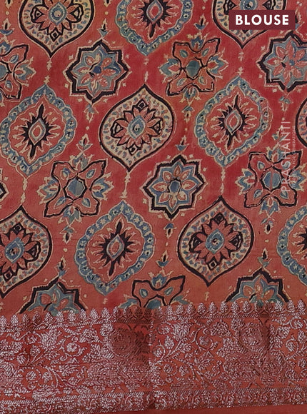 Chiniya silk saree dark mustard and rust shade with plain body and woven border